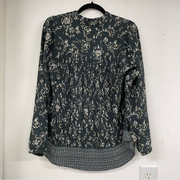 Daniel Rainn DR2 Green Floral Printed Boho Womens Long Sleeve Blouse Tie Neck S - Picture 6 of 10